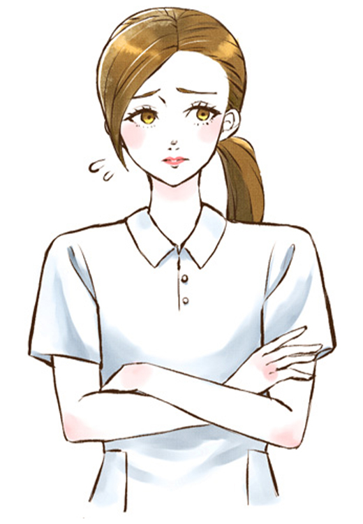 頭痛に悩む40歳の女性患者のイラスト