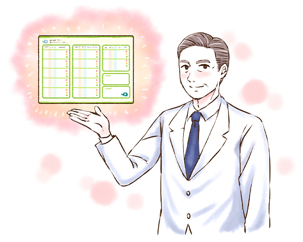 頭痛ダイアリーへの記録を勧める医師のイラスト