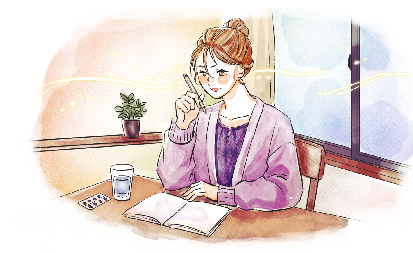 女性が資料を見ながら電話をしているイラスト