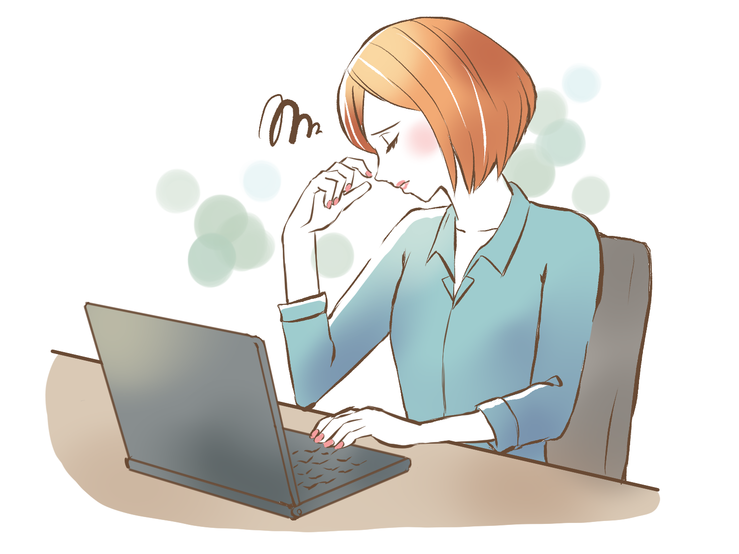 頭痛について調べる女性のイラスト